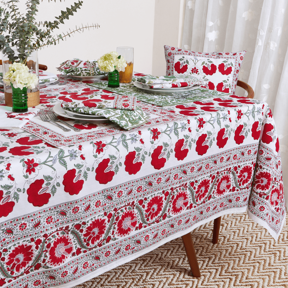 Block Printed Tablecloth, 100% cheapest Cotton, Handmade in India, White Paisley Print